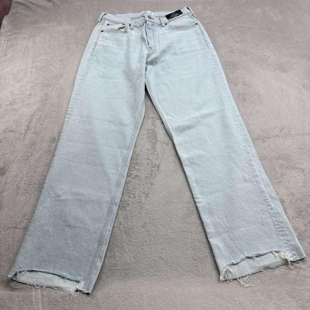 Abercrombie & Fitch The Baggy Jeans Womens 28 6R Light Blue Low Rise Raw Hem Y2K